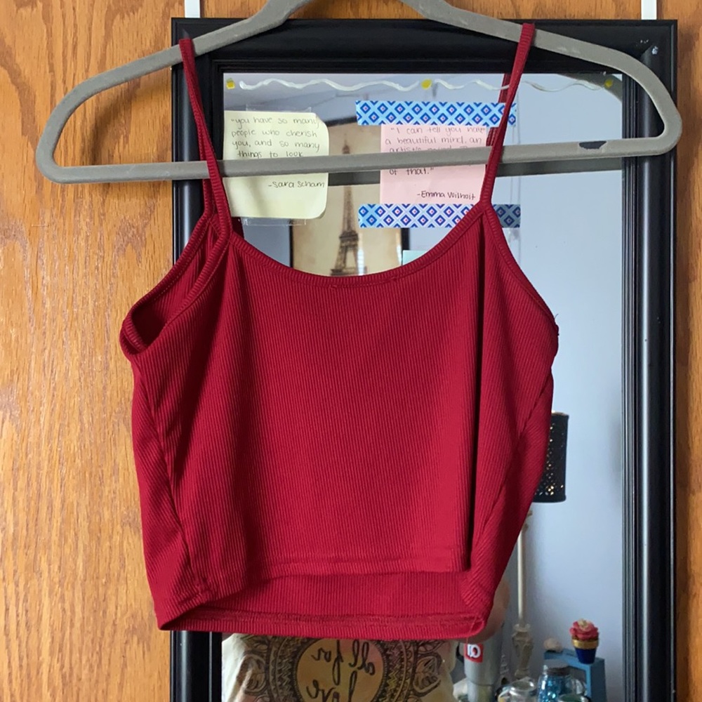 Red Ribbed Crop Cami - Picture 2 of 2